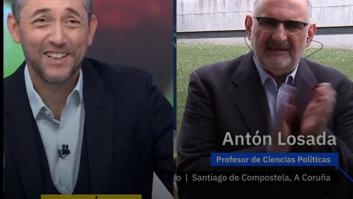 Pocas veces se ha visto a Antón Losada como hablando así de Ayuso: la cara de Javier Ruiz lo dice todo