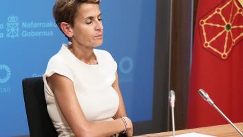 María Chivite (PSOE), presidenta de Navarra, incapaz de seguir hablando al recordar a "mi amigo" Santos Cerdán
