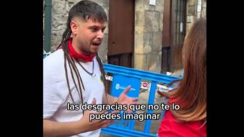 Lo que pasa durante esta entrevista en San Fermín quita el hipo: el gesto de la reportera lo dice todo