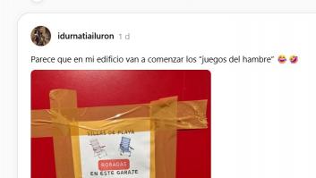 Roban una silla de playa a un vecino y coloca este cartel tremendo: que empiecen 'Los juegos del hambre'