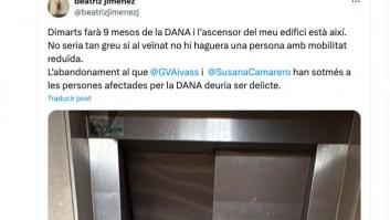 Denuncia el estado en el que se encuentra su ascensor nueve meses después de la DANA