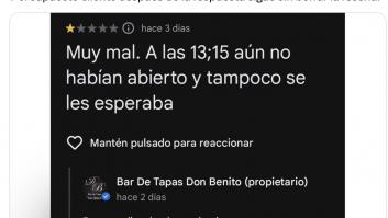 Se queja de que el bar está cerrado, el dueño da la razón y muchos lamentan que no haya borrado aún la reseña