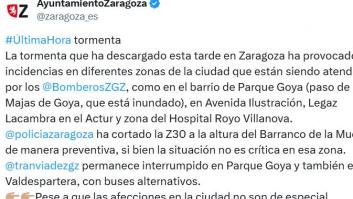 La lluvia deja estragos ya en Zaragoza: corta el tranvía y la Z-30 en el barranco de la Muerte y obliga al rescate de varias personas