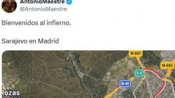 Esta imagen del mapa de atascos de Madrid que parece toda una película de terror: "Bienvenidos al infierno"