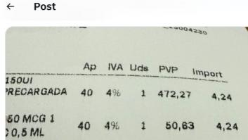 Hace una foto al ticket que le han dado en la farmacia tras comprar sus medicamentos: para que alguno tome nota