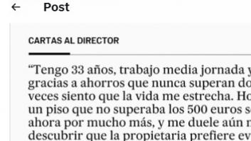 La carta de una joven al director de 'El País' sobre lo que está pasando con la vivienda es para que muchos tomen nota