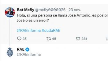 Pregunta a la RAE si a un José Antonio es correcto llamarle José y la respuesta que se lleva es una absoluta genialidad
