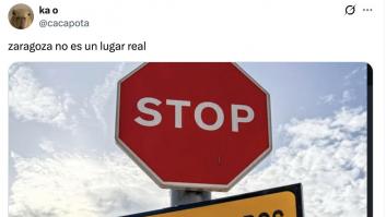 El cartel que ha aparecido en una carretera de Zaragoza es para quitarlo y exponerlo en un museo de la DGT