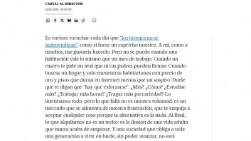 La carta al director de 'El País' que es un golpe de realidad a los que dicen que los jóvenes no se independizan porque no quieren