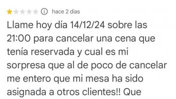 Se queja de que dan su mesa a otro cliente tras cancelar la reserva y la respuesta del restaurante es puro cachondeo