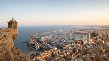 View of the marina and city center of alicante at sunset.