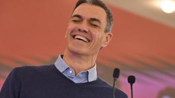 Pedro Sánchez riéndose, en un acto del PSOE en Aragón.