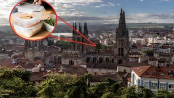 Una imagen de archivo de la ciudad de Burgos y una imagen superpuesta de un tupper de comida