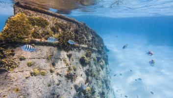Foto de archivo de un barco hundido en Cancún.