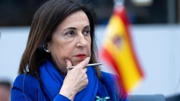 La ministra de Defensa de España, Margarita Robles, en el Grupo de Contacto de Defensa de Ucrania, en la sede de la OTAN, en Bruselas, el 11 de abril de 2025.