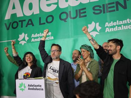 JEREZ DE LA FRONTERA, CADIZ AND, SPAIN - MAY 17: Adelante Andalucia's candidate for the Presidency of the Junta, Jose Ignacio Garcia, celebrates the election results. On 17 May 2026 in Jerez de la Frontera, Cadiz (Andalusia, Spain). Adelante Andalucia achieved the fourth position with eight seats and 9.58% of the votes, after having two deputies during the last four years in Parliament. In 2022 they achieved 4.58% of support at the polls. (Photo By Nacho Frade/Europa Press via Getty Images)