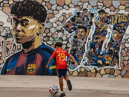 SPAIN - JULY 19: Supporters of the Spanish national team during the 2026 World Cup final, in the Rocafonda neighbourhood, on 19 July, 2026 in Mataro, Barcelona, Catalonia, Spain. Spanish national team striker Lamine Yamal grew up in the Rocafonda neighbourhood of Mataro. The match pits Spain against Argentina in the World Cup final to decide who will lift the trophy. The Spanish side are contesting their second final in their history, whilst the Argentinians are back in the final this year after reaching the final of the 2022 World Cup in Qatar, from which they emerged as champions. (Photo By Alberto Paredes/Europa Press via Getty Images)