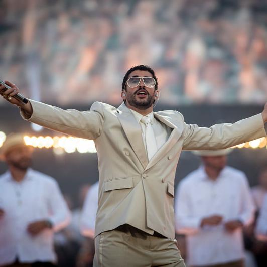 BARCELONA CATALONIA, SPAIN - MAY 22: Singer Bad Bunny during his concert at the Estadi Olimpic Lluis Companys, on 22 May, 2026 in Barcelona, Catalonia, Spain. Bad Bunny performs in Barcelona with two back-to-back concerts as part of his 'DeBI TiRAR MaS FOToS World Tour'. (Photo By Lorena Sopena/Europa Press via Getty Images)