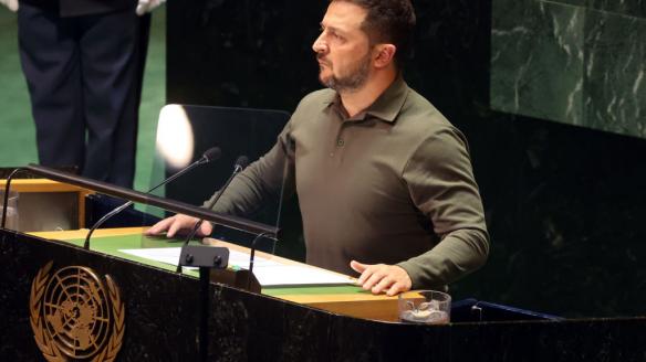 El presidente ucraniano, Volodímir Zelenski, en una imagen de archivo en la Asamblea General de la ONU.