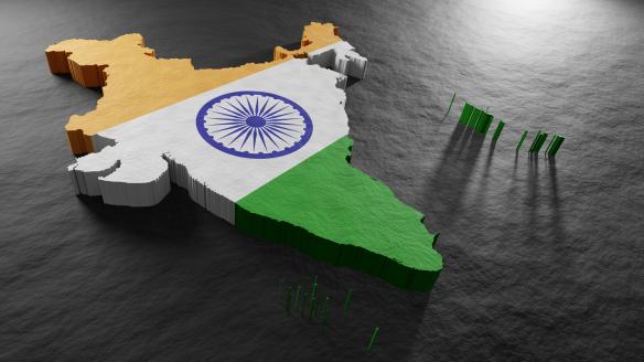 Mapa de la India con el estampado de su bandera.