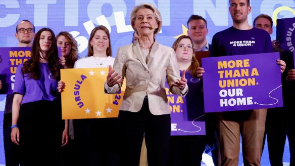 La presidenta de la Comisión Europea, Ursula von der Leyen, valorando los resultados de las elecciones europeas del 9J, en los cuarteles generales del Partido Popular Europeo (EPP).