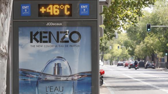Vista de un termómetro que marca 46 grados, en Madrid.