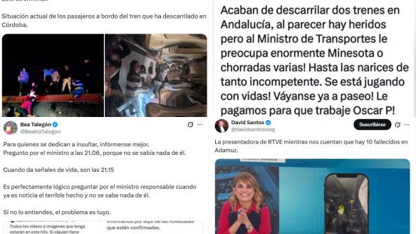 Diferentes tuits publicados este domingo tras el accidente ferroviario