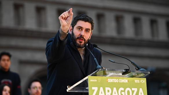 Alejandro Nolasco, candidato de Vox en Aragón, en el cierre de campaña el 6 de febrero de 2026.