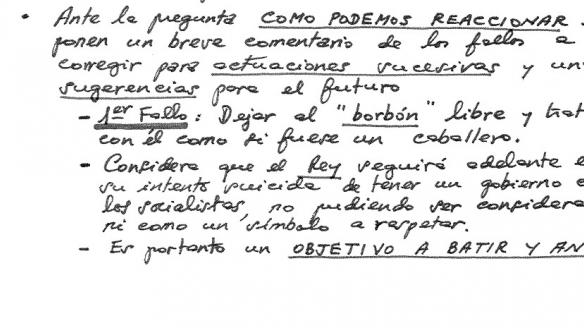 Extracto del documento donde implicados en el 23-F hablan de "batir y anular" al rey Juan Carlos I