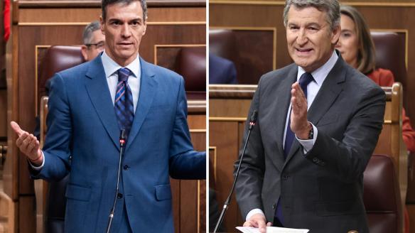 El presidente del Gobierno, Pedro Sánchez, y el líder de la oposición, Alberto Núñez Feijóo; en sendas imágenes de archivo.