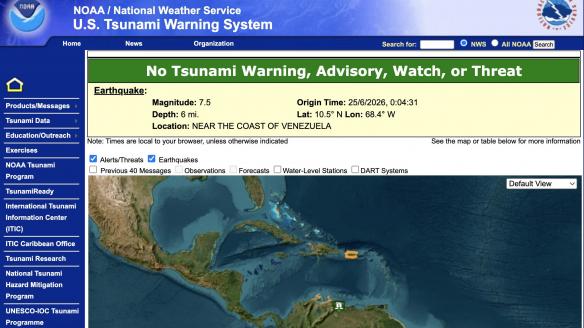 Captura de pantalla de la web del Centro Nacional de Alerta de Tsunamis de Estados Unidos.