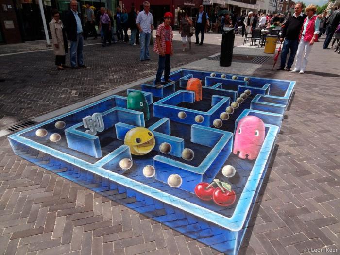 El Pac-Man, un grafiti por los suelos y en 3D obra de Leon Keer (FOTOS, VÍDEO)