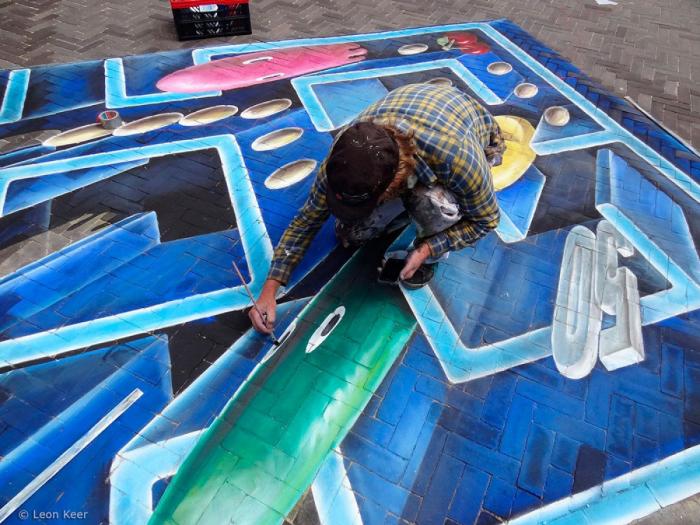 El Pac-Man, un grafiti por los suelos y en 3D obra de Leon Keer (FOTOS, VÍDEO)