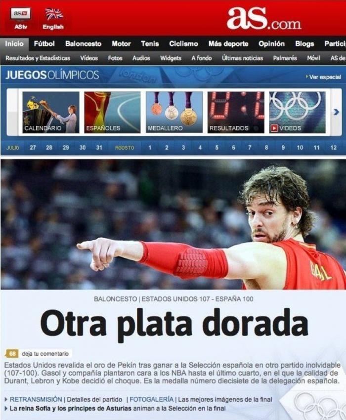 Juegos Londres 2012: El España-EEUU, en la prensa en Internet (FOTOS)