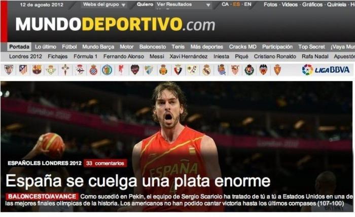 Juegos Londres 2012: El España-EEUU, en la prensa en Internet (FOTOS)