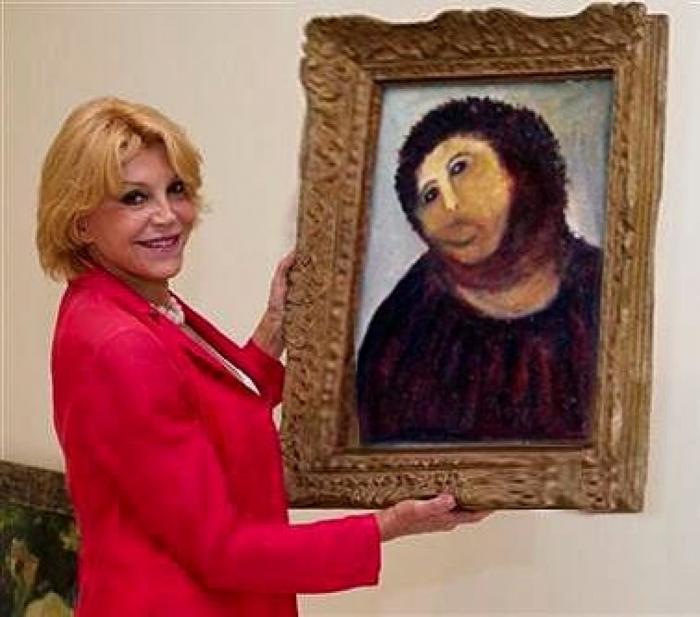 Ecce Homo: Monegros también tiene una mala restauración de un ángel y una virgen en Sariñena (Huesca) (FOTOS)