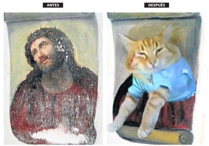 Ecce Homo: Monegros también tiene una mala restauración de un ángel y una virgen en Sariñena (Huesca) (FOTOS)