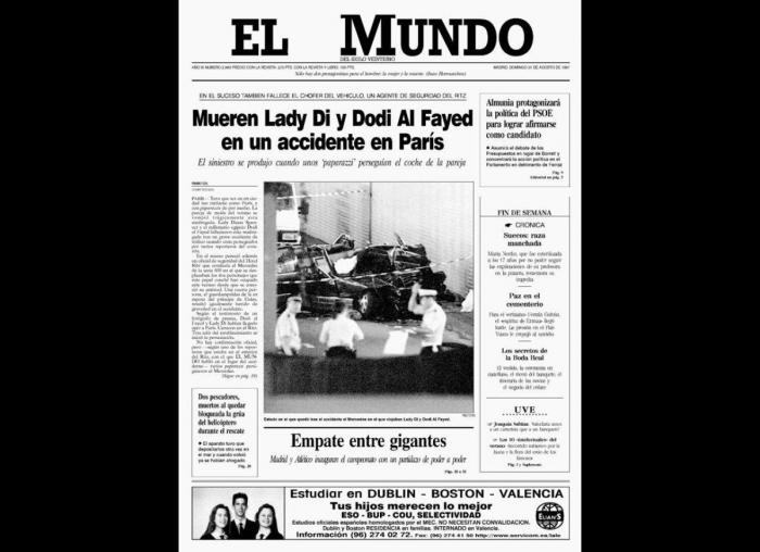 Las portadas de los periódicos tras la muerte de Diana en 1997