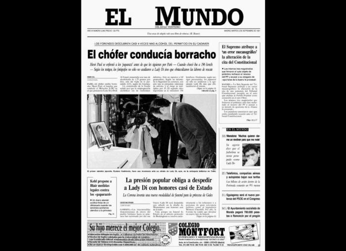 Las portadas de los periódicos tras la muerte de Diana en 1997