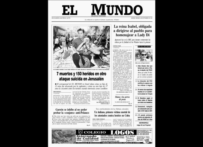 Las portadas de los periódicos tras la muerte de Diana en 1997