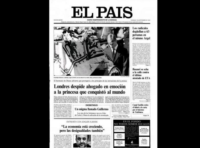 Las portadas de los periódicos tras la muerte de Diana en 1997