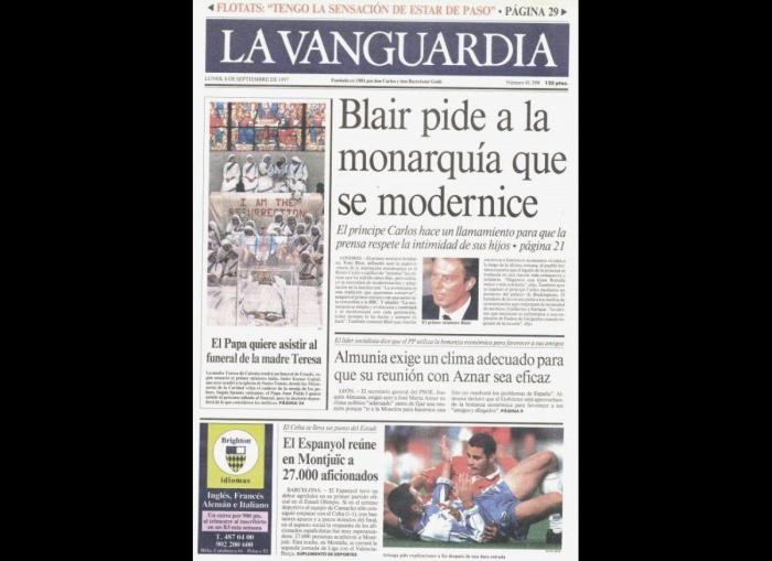 Las portadas de los periódicos tras la muerte de Diana en 1997