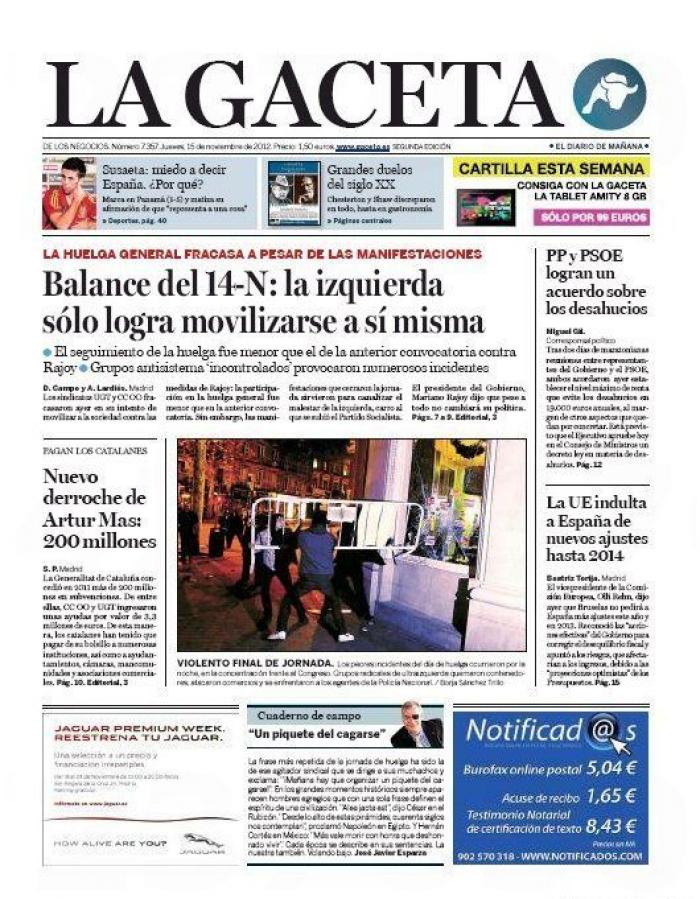Portadas del 14N: la huelga, en los periódicos (FOTOS)