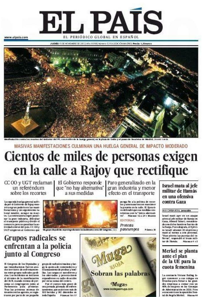 Portadas del 14N: la huelga, en los periódicos (FOTOS)