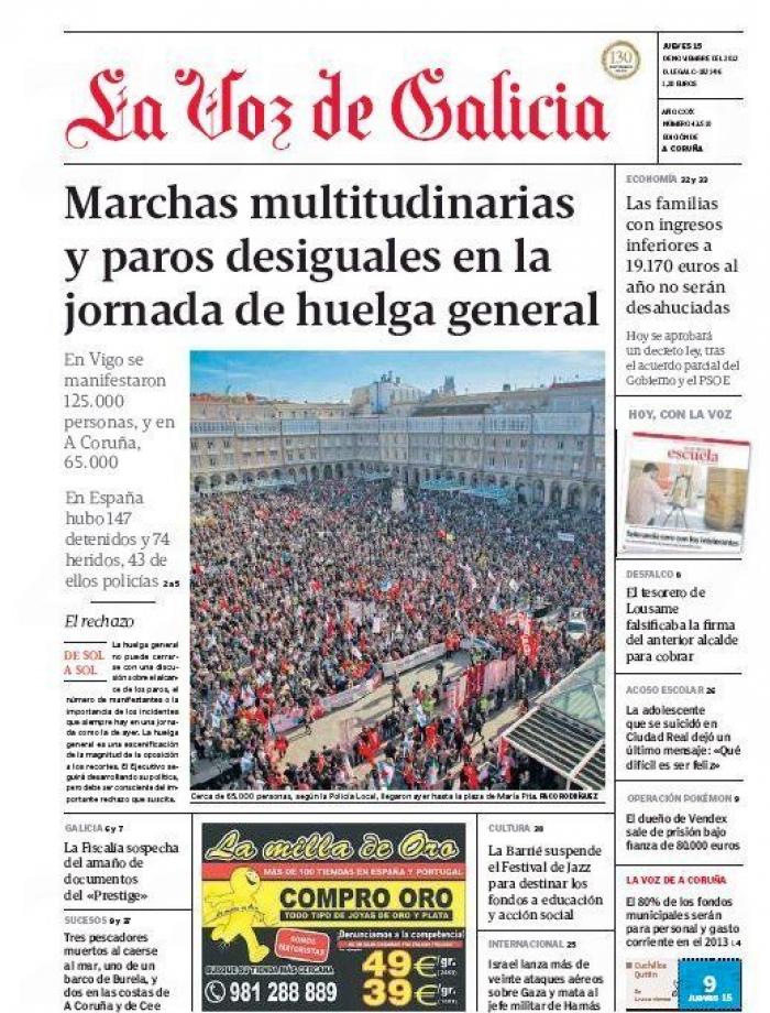 Portadas del 14N: la huelga, en los periódicos (FOTOS)