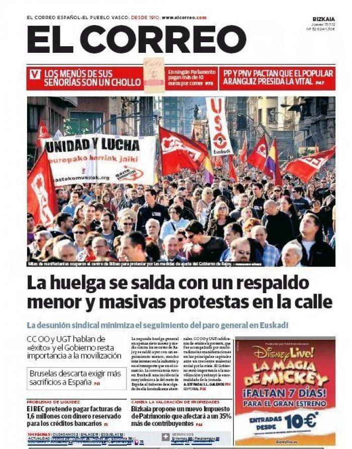 Portadas del 14N: la huelga, en los periódicos (FOTOS)