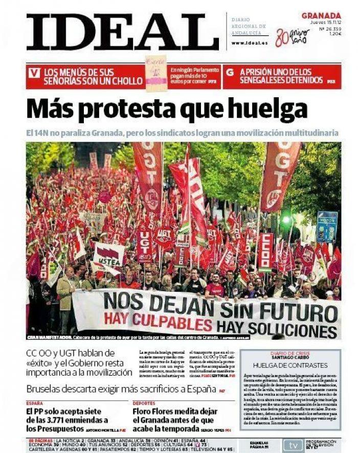 Portadas del 14N: la huelga, en los periódicos (FOTOS)