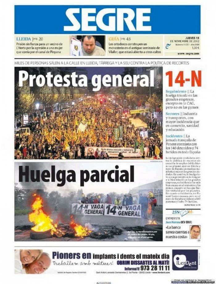 Portadas del 14N: la huelga, en los periódicos (FOTOS)