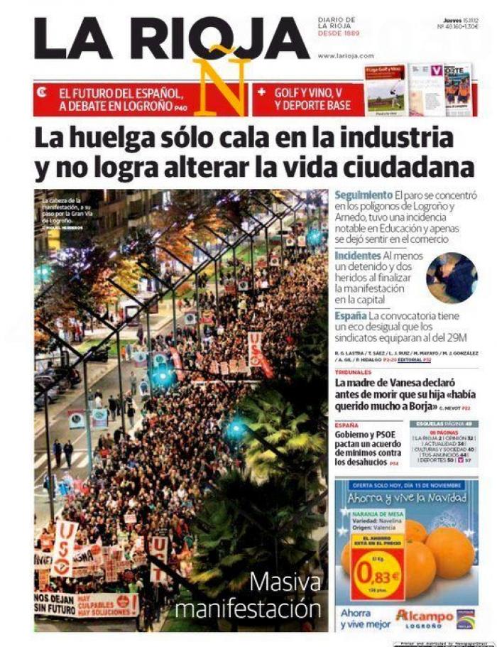 Portadas del 14N: la huelga, en los periódicos (FOTOS)