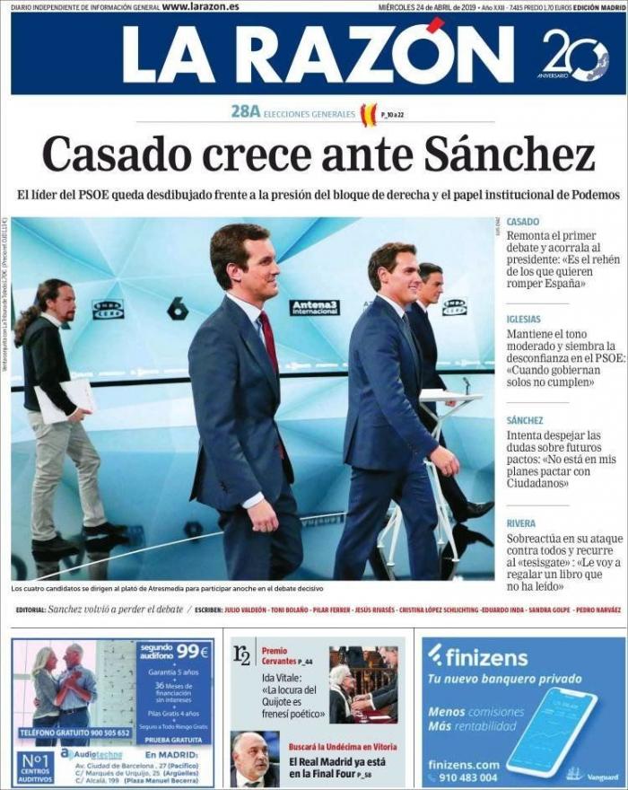 La bronca entre la derecha en el debate de Atresmedia copa las portadas de la prensa nacional